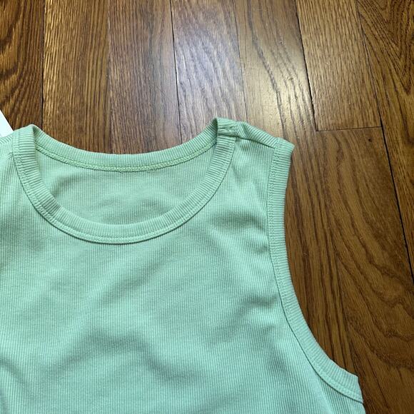 Green Two Piece Crew Neck Ribbed Tank Top Bodycon Slit Midi Skirt Set - Picture 6 of 11